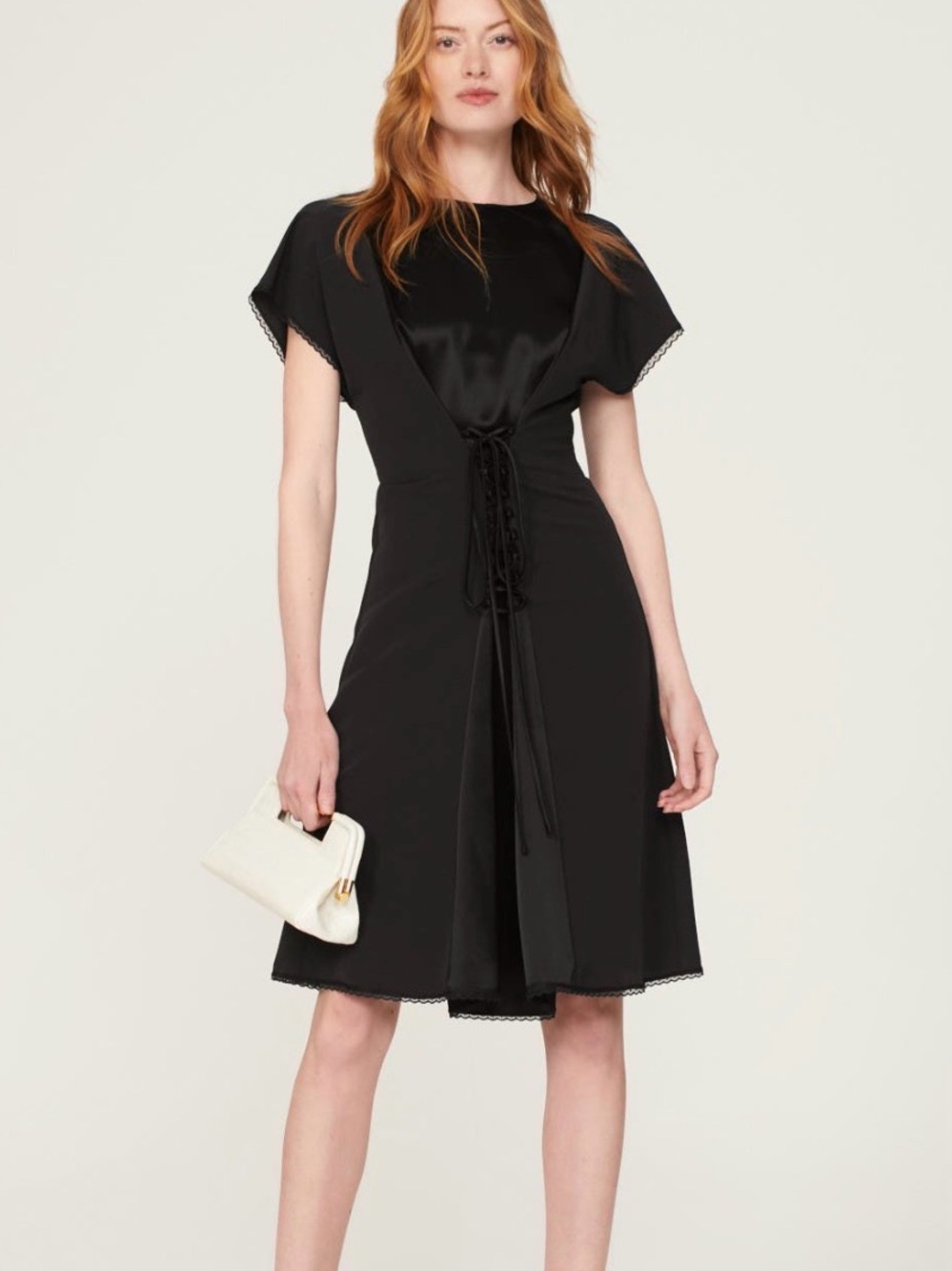 Altein Black Midi Dress with Lace-Up Front - Women's